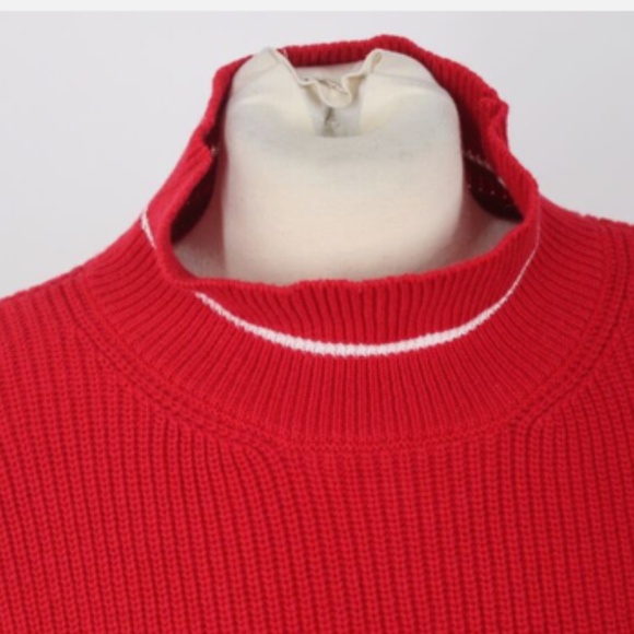 Marni IT 40 Red Wool Rib Knit Mock Neck Contrast Trim Chunky Sweater Italy - Picture 4 of 11